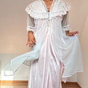 Berrette Blue White Lace Sleep Robe One Size